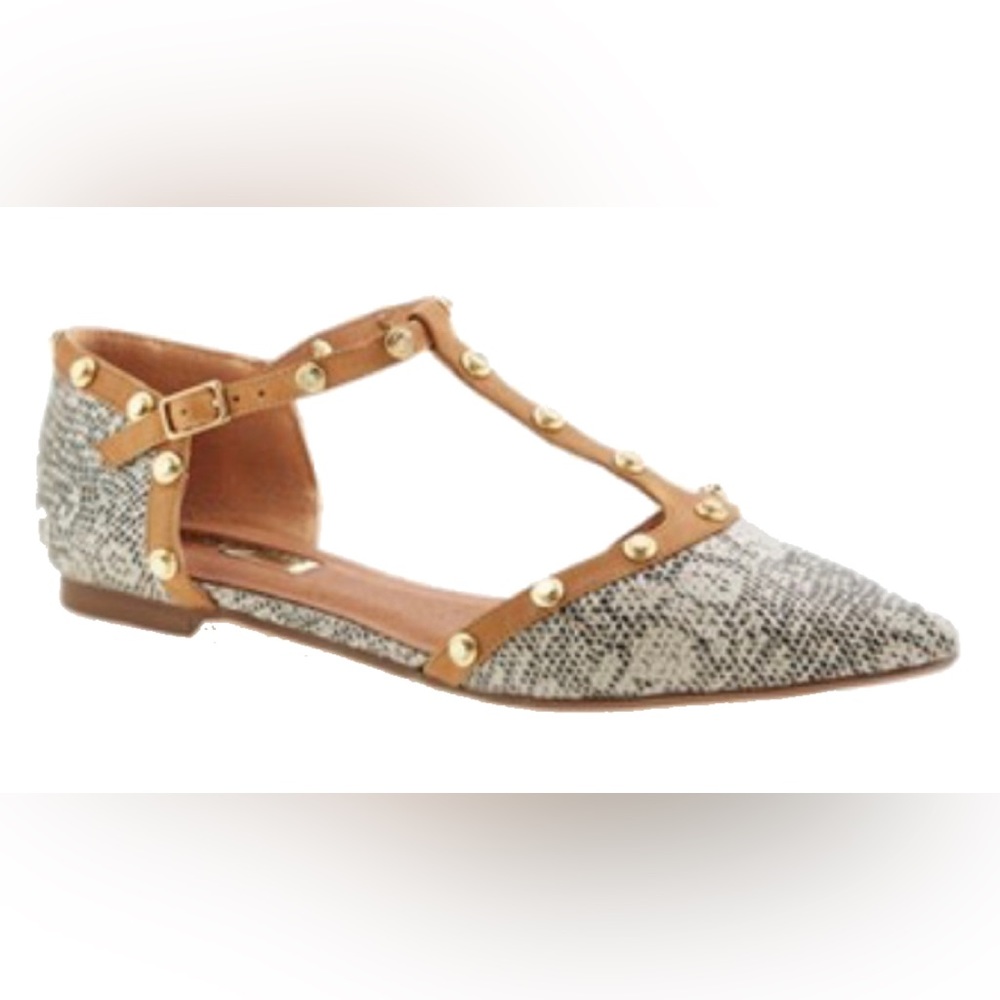 Halogen Olson Snakeskin Gold Studded Pointed Flat Size 7.5